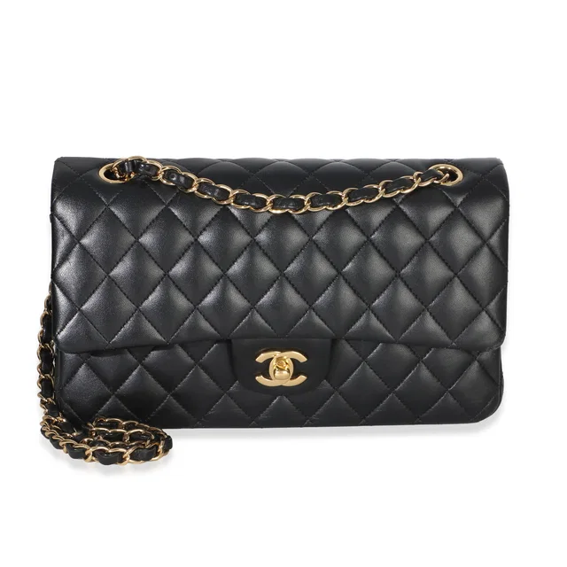 Chanel Black Quilted Lambskin Medium Classic Double Flap Bag Leather Handbag in Black Lambskin from HEWI