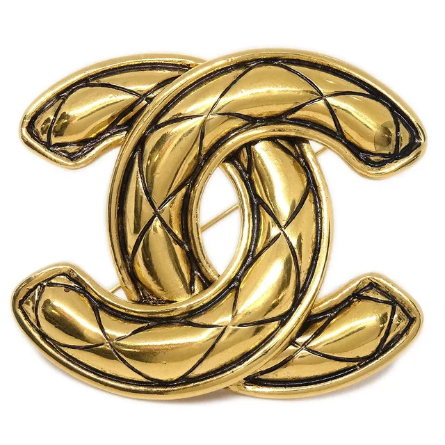 Chanel Quilted Brooch Pin Gold 1152 in Gold from AMORE Vintage Tokyo