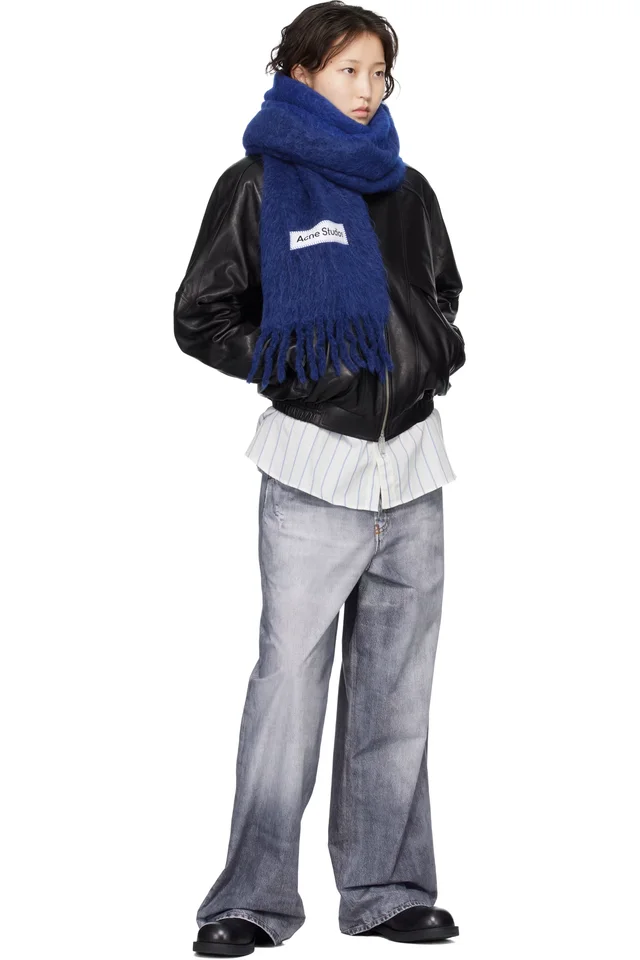 Acne Studios Blue Wool Fringe Scarf, photo 2 of 2 from SSENSE