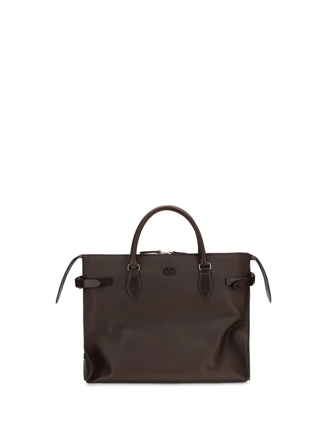 Valentino Garavani Top Handle Bag — Brown Calf Leather Bos Taurus in Brown Calfskin from HEWI
