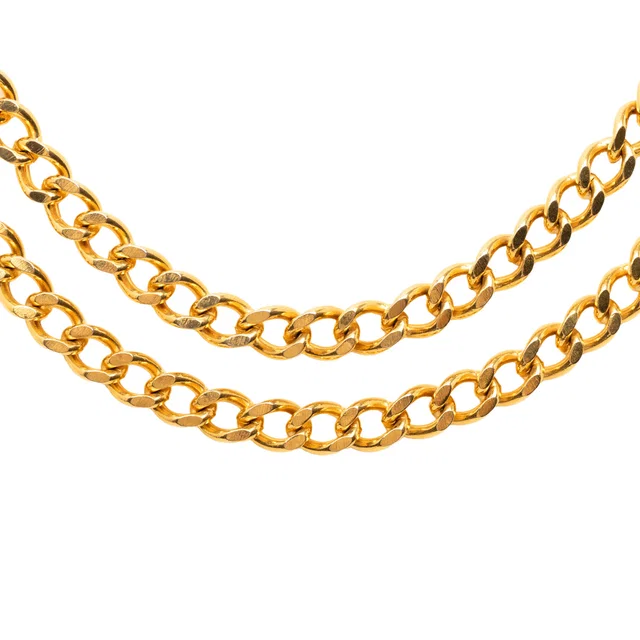 Gold Chanel Gold Plated Double Strand Link Chain Necklace in Gold from Designer Revival