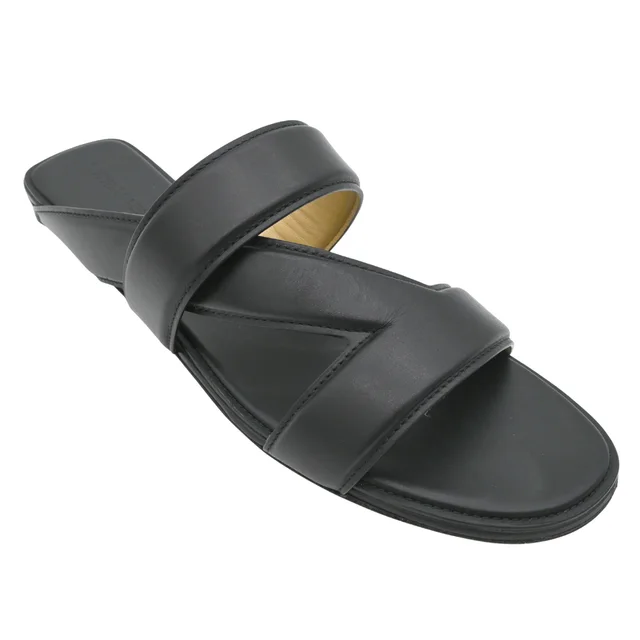 Bottega Veneta Black Leather H Band Flat Sandals in Black Leather from Clotheshorse Anonymous