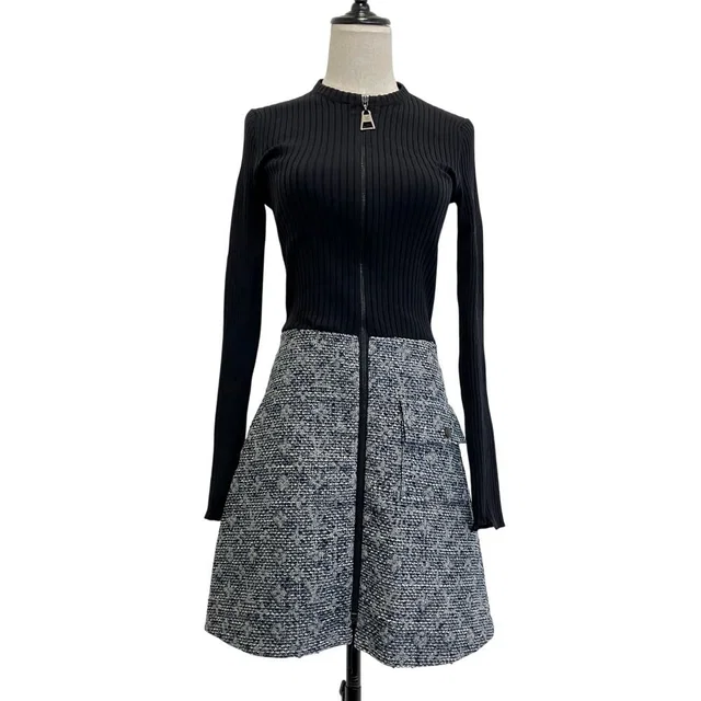 Louis Vuitton Monogram Tweed Knit Switch Front Zip Dress 36 Black in Black Tweed from The Reluxe