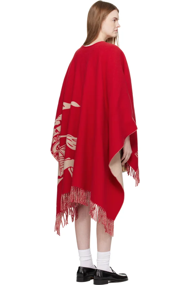 Burberry Red EKD Wool Cashmere Cape, photo 3 of 4 from SSENSE