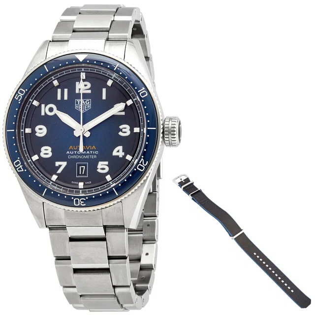 TAG Heuer Autavia Automatic Smoky Blue Dial Watch WBE5116.EB0173 in silver|blue|gray Ceramic from Jomashop.com