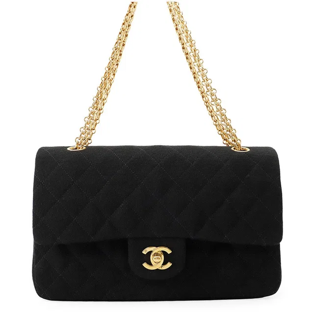 Chanel Matelasse W Flap ChainShoulder Bag BlackA01112 CottonJersy Size 25 from GALLERY RARE