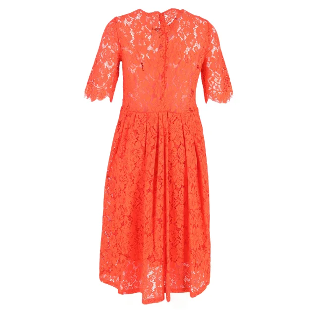 GANNI Lace Detailed Midi Dress in Red Polyester in Red, photo 3 of 6 from ShopSimon