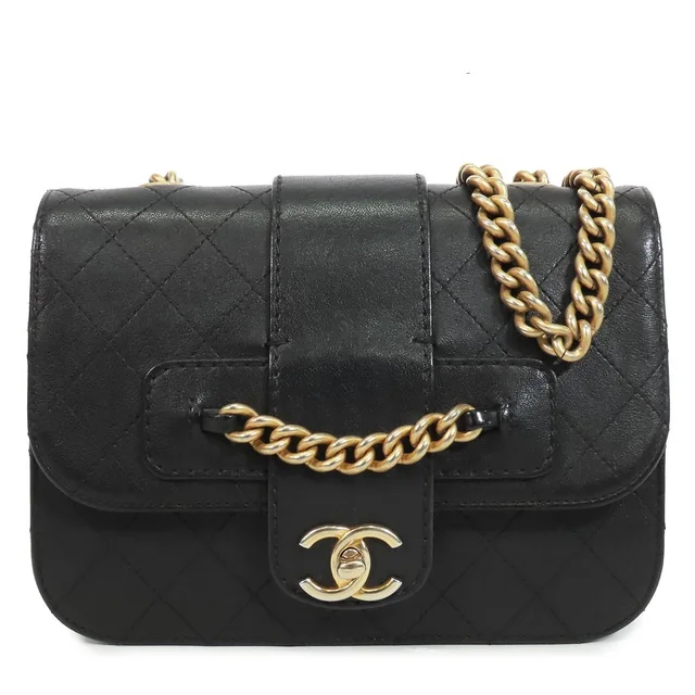 Chanel Chain Black Gold Leather Quilted Single Flap Shoulder Bag in Black Leather from The Reluxe