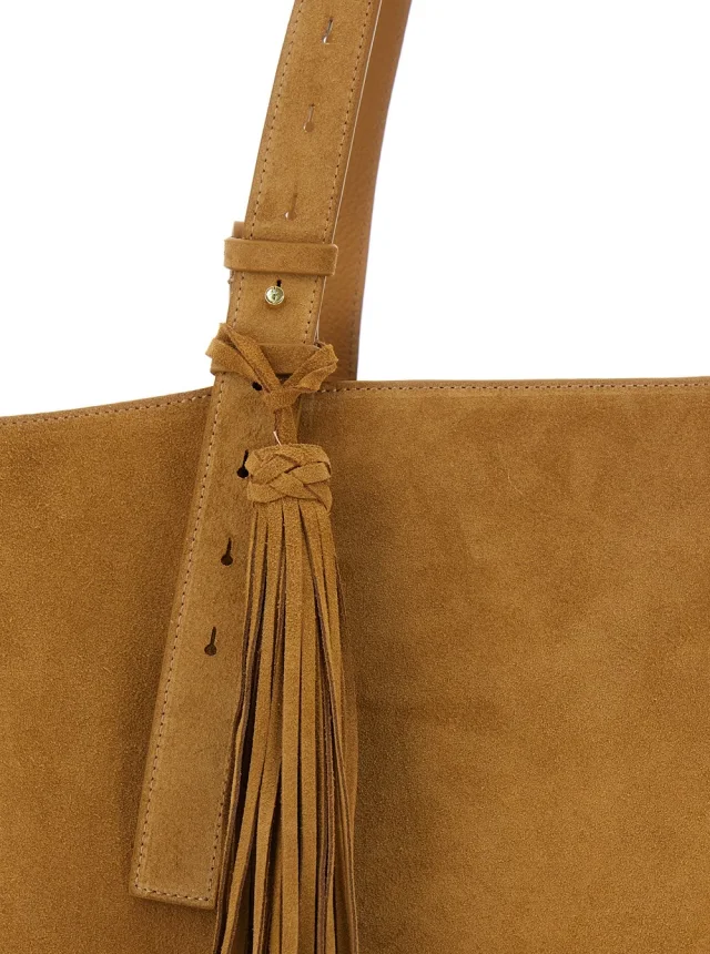 GOLDEN GOOSE '24/7' brown Shopper with Logo on the Front and fringes with micro metal studs in suede in Brown 100% Cow, photo 9 of 10 from Gaudenzi Boutique