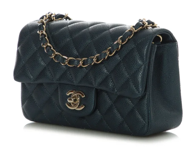 Chanel Mini Dark Blue Quilted Caviar Classic in Blue Caviar leather from Ann's Fabulous Finds, photo 4 of 10