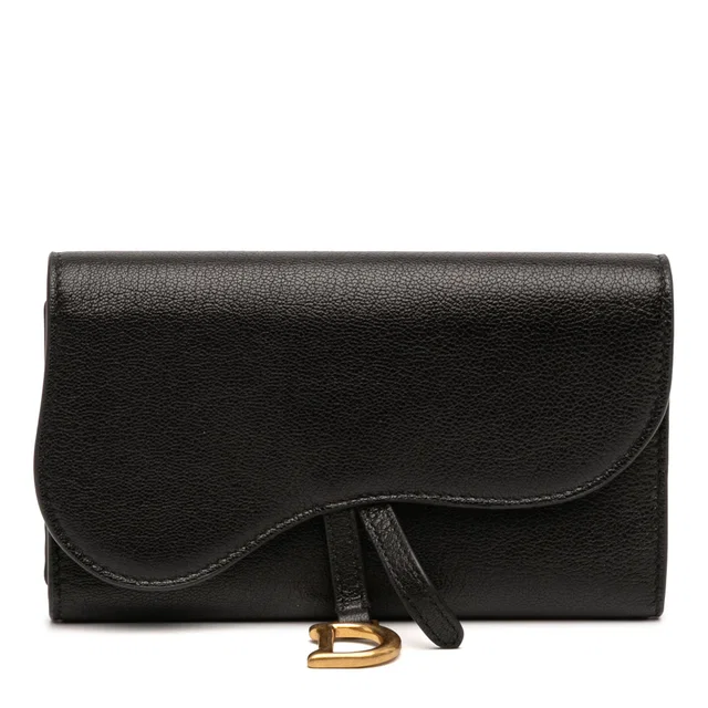 Black Dior Goatskin Saddle Long Wallet in Black Goatskin from Designer Revival