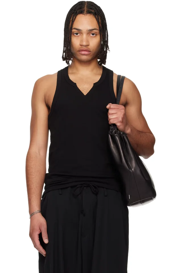 YOHJI YAMAMOTO Black Single Jersey V Neck Tank Top, image 1 of 1 from SSENSE