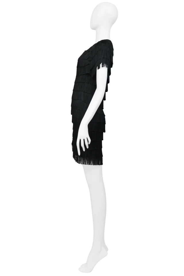 Balenciaga By Ghesquiere Black Fringe Mod Style Mini Dress in Black from Resurrection Vintage, photo 7 of 8
