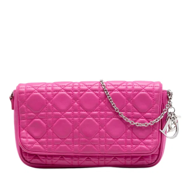 Pink Dior Lambskin Cannage Chain Pochette Crossbody Bag in Pink Lambskin from Designer Revival