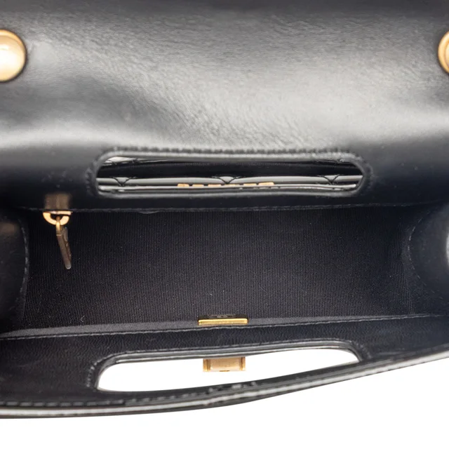 Black Chanel Mini Quilted Patent Graphic Catch Flap Satchel in Black Patent leather from Designer Revival, photo 2 of 2