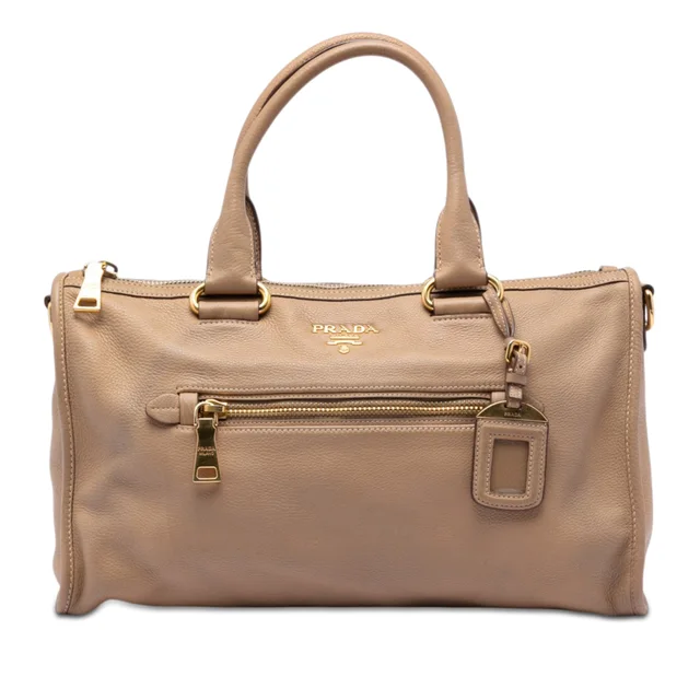 Tan Prada Vitello Daino Zip Top Satchel in Brown Leather from Designer Revival, photo 1 of 1