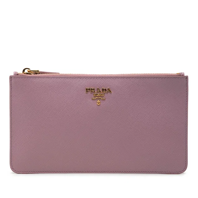 Pink Prada Saffiano Flat Pouch in Pink Saffiano leather from Designer Revival