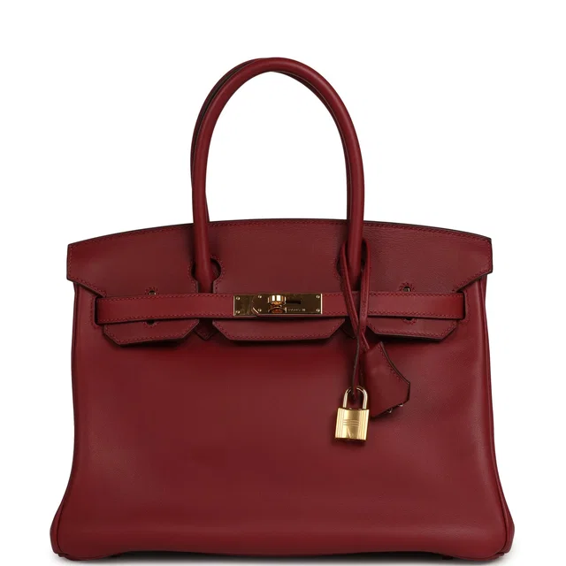 Hermès Birkin 30 Rouge Vif Jonathan Gold Hardware in Red Goatskin from Madison Avenue Couture