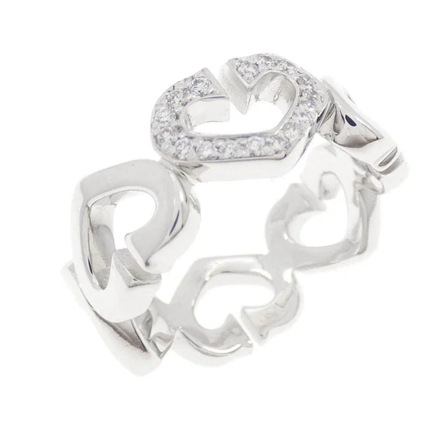 Cartier C Heart 750 White Gold Diamond Ring Size 6 in White from LuxUness