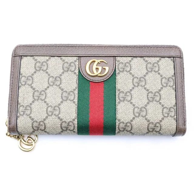 Gucci GG Supreme Ophidia Wallet Card Case Brown Leather Gold in Brown Leather from The Reluxe