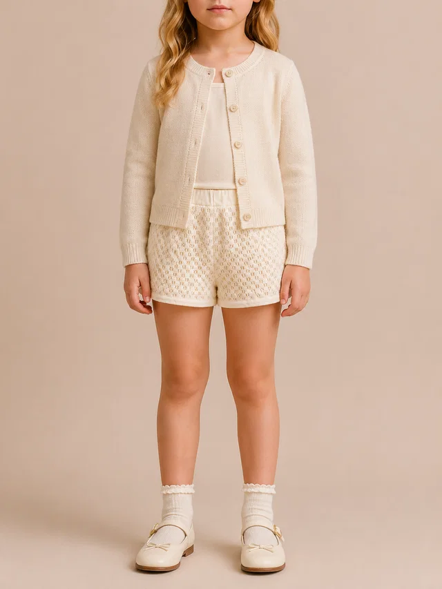 Moncler Kids Cream Crochet Shorts Size 8 years in White from Sellier