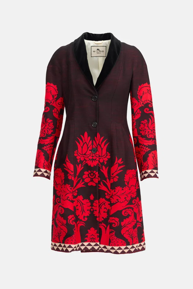Etro Jacquard Patterned Coat in Multicolor Woven leather from VSP Consignment