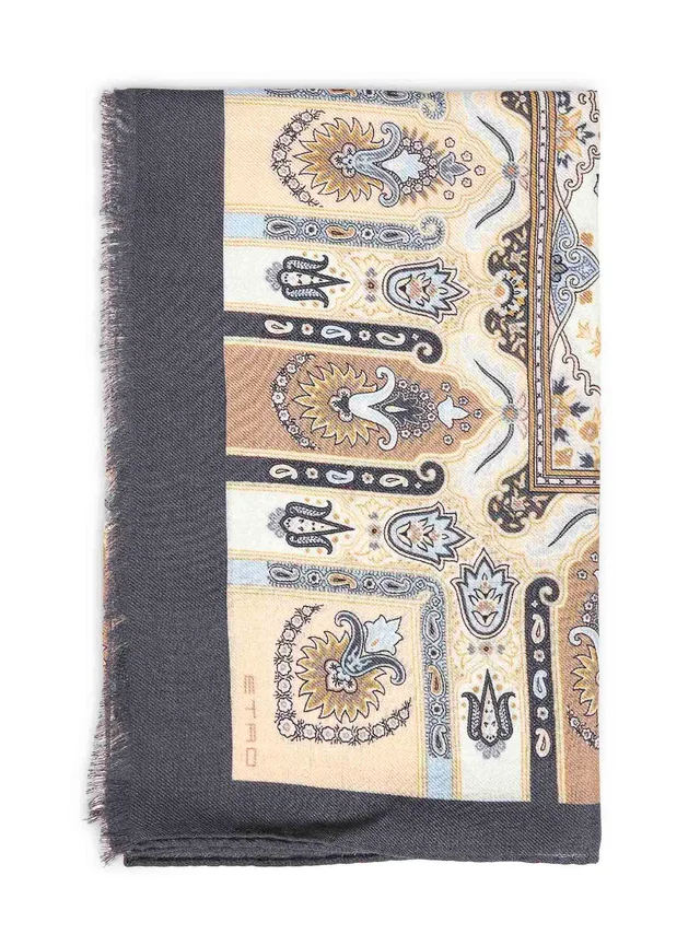 Etro Wool-Silk Paisley Jacquard Scarf — Multicolor Scarfs in Multicolor Silk from HEWI