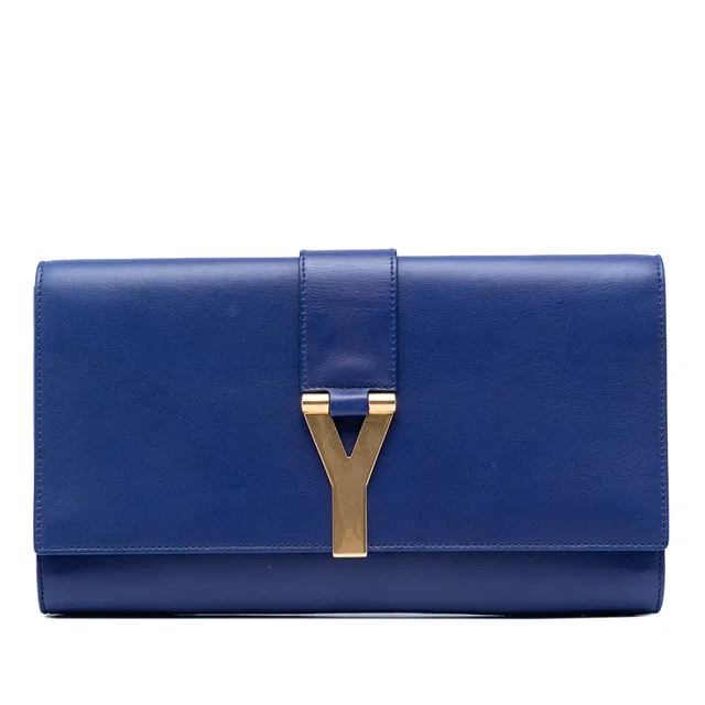 Blue Saint Laurent Leather Chyc Ligne Clutch in Blue Leather from Designer Revival