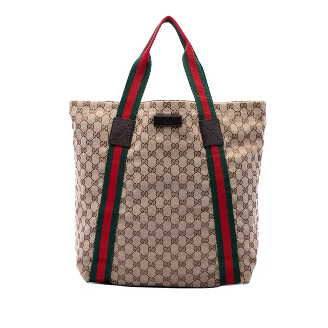 Beige Gucci GG Canvas Web Tote in Beige Canvas from Designer Revival