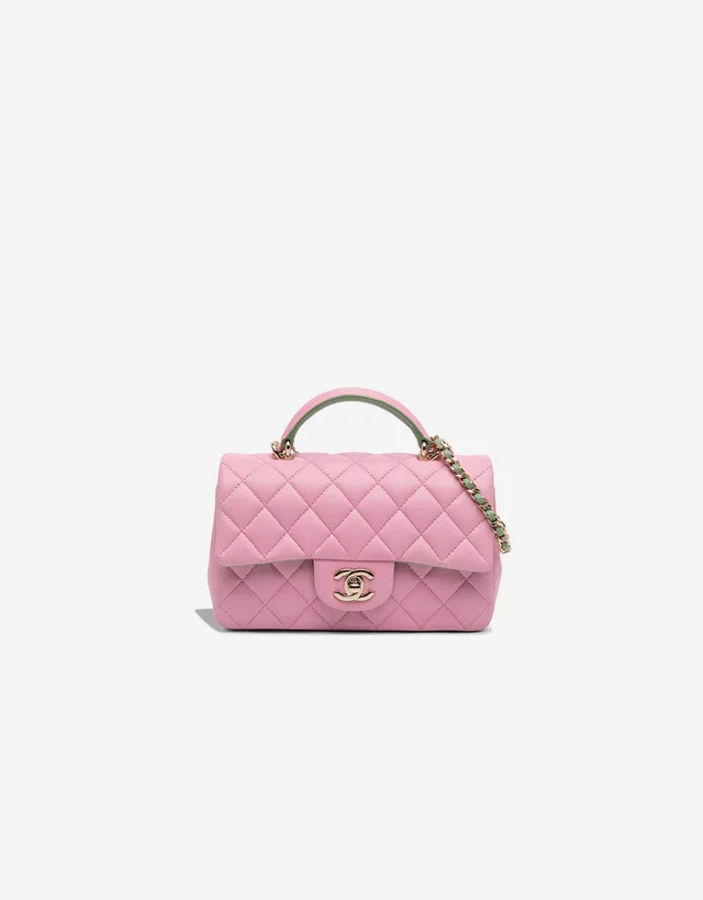 Chanel Timeless Handle Mini Rectangular Lamb Pink / Light Green from SACLÀB