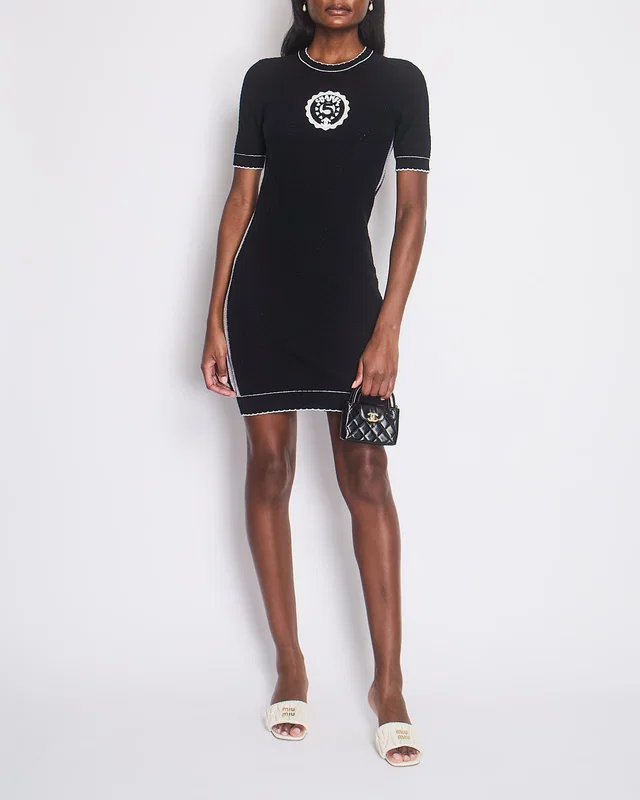 Chanel Black Round Neck No5 Logo Knitted Dress Size 36 (UK 8) in Black from Sellier