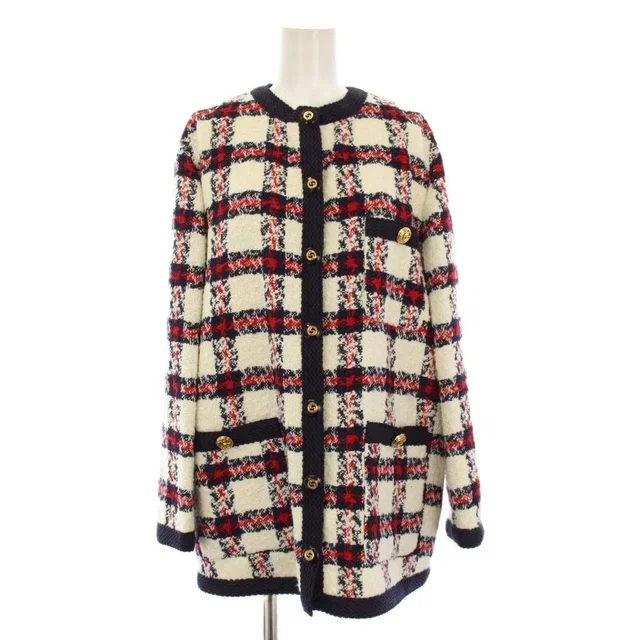 Gucci Coat Tweed GG Button Middle Length Check 38 White in White Tweed from The Reluxe