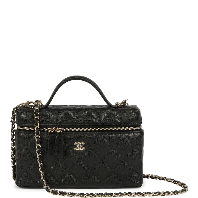 Chanel Top Handle Long Vanity Case in Black Caviar leather from Madison Avenue Couture