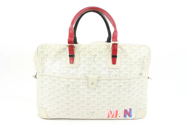 Goyard White Chevron Ambassade MM Briefcase Business Bag in White Canvas from Bagriculture