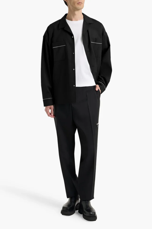Frame Piped-Trim Virgin Wool-Blend Camp Collar Shirt in Black, photo 2 of 4 from THE OUTNET