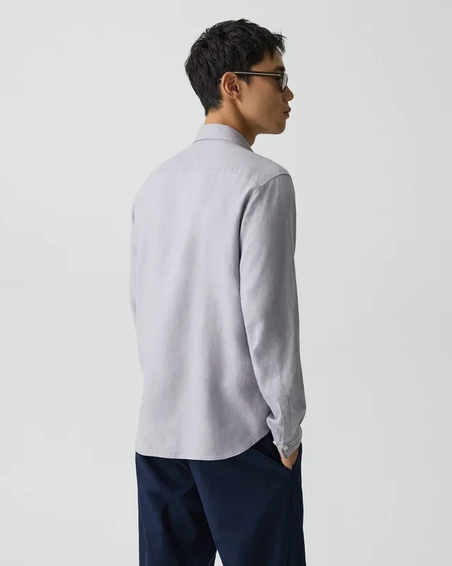 Theory Irving Shirt in Relaxed Linen in GRAY LILAC 100% Linen, photo 11 of 14 from Theory