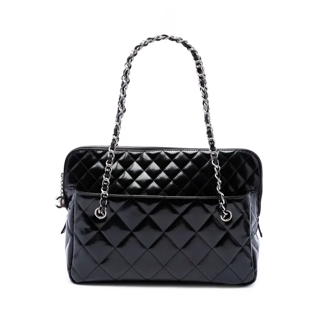 Black Chanel Large Quilted Patent In The Business Tote in Black Patent leather from Designer Revival