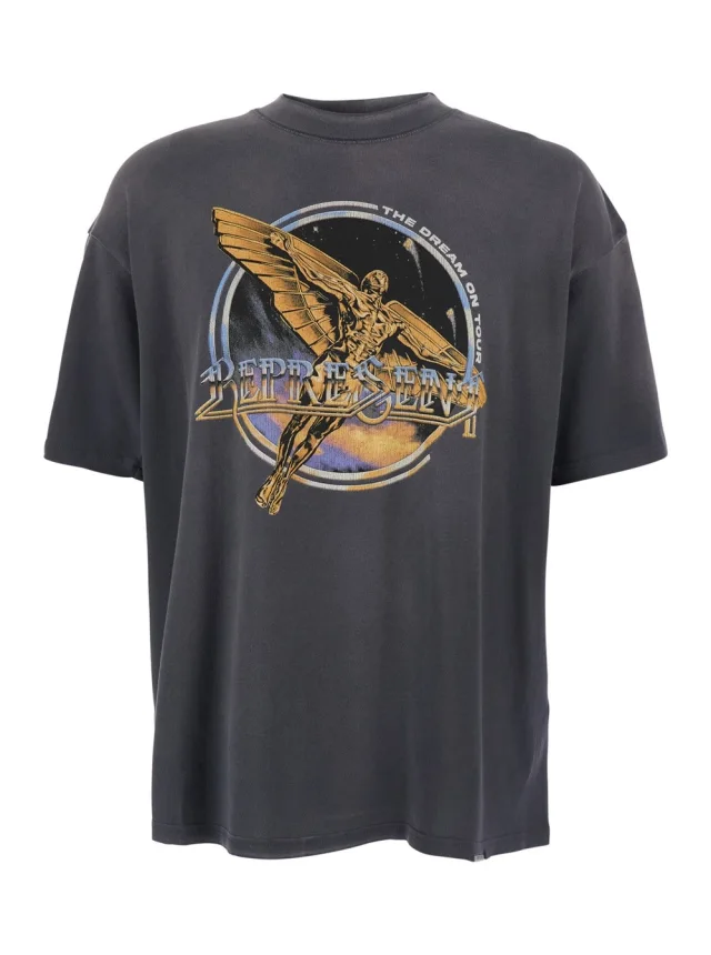 Black T-Shirt with Graphic Print on Front and Back and Faded Effect for Men in Grey, image 1 of 1 from Gaudenzi Boutique