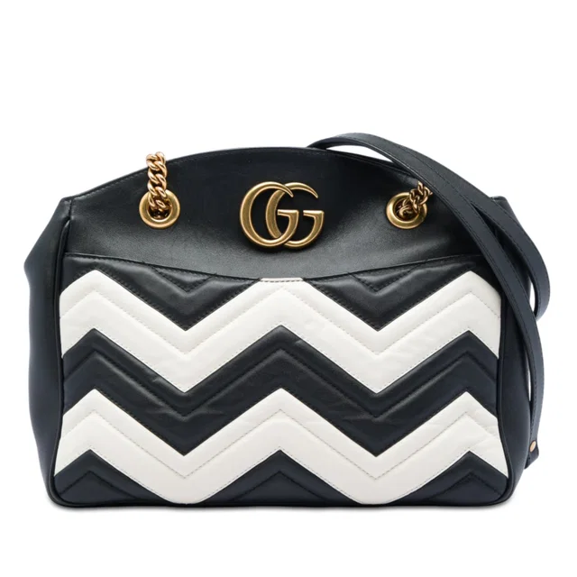 Black Gucci Medium GG Marmont Matelasse Leather Chain Shoulder Bag in Black Leather from Designer Revival