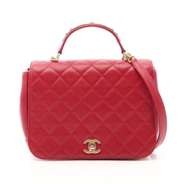 Chanel Shoulder Bag Quilted Top Handle 2-Way Red Caviar Leather Top Full Flap in Red Caviar leather from The Reluxe
