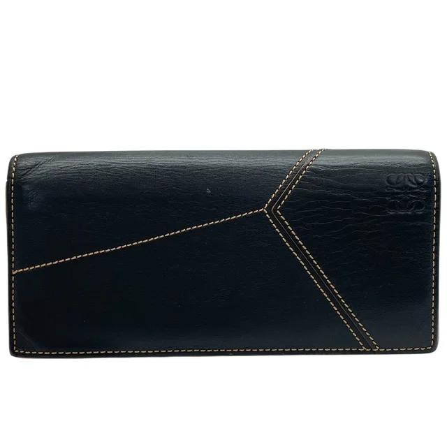 Loewe Anagram Bifold Wallet Puzzle Stitch Long Horizontal Logo Leather Black in Black Leather from The Reluxe