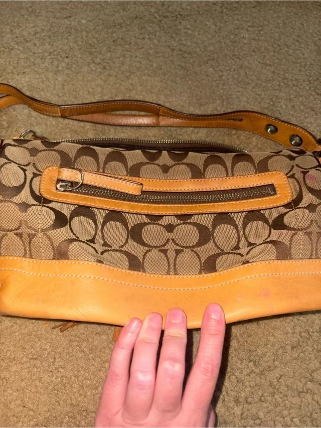 Y2k Coach Signature Tan Shoulder Bag, Fabric Leather & Tassel Used As Is in brown|red|neutral Leather from Poshmark, photo 3 of 3
