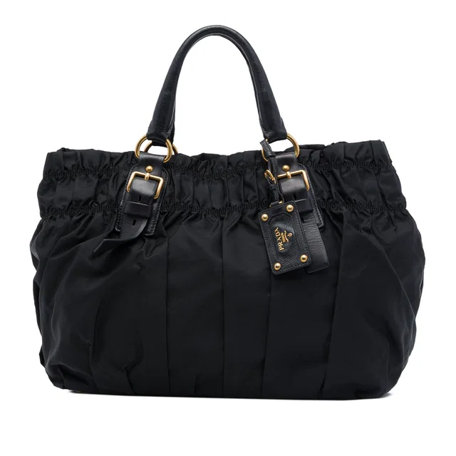 Black Prada Tessuto Gaufre Tote in Black Nylon from Designer Revival
