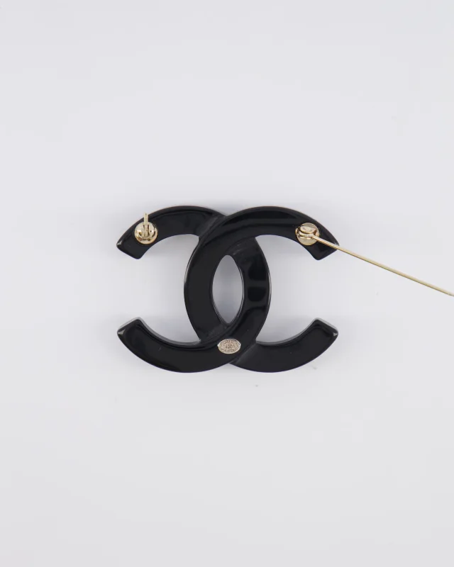 Chanel 24A Black and Crystal Embellished CC Logo Brooch in Black from Sellier, photo 5 of 5