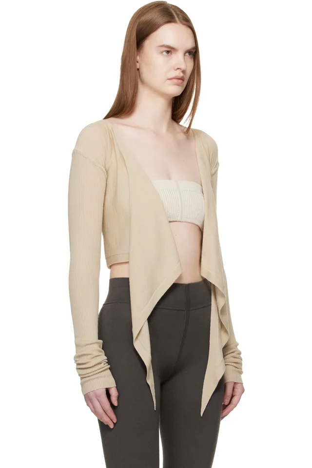 Rick Owens Beige Temple Crop Wrap Top, photo 2 of 4 from SSENSE