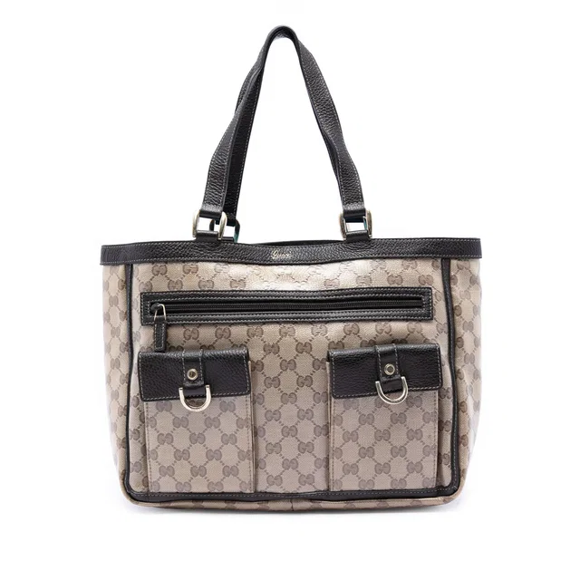 Beige Gucci GG Crystal Abbey D Ring Tote in Beige Coated canvas from Designer Revival