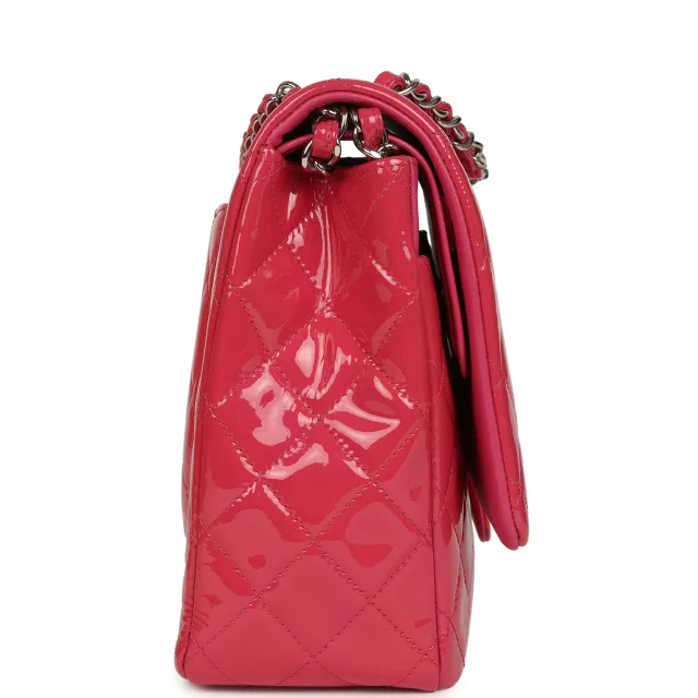 Chanel Maxi Classic Double Flap Bag Dark Pink Patent Silver Hardware in Pink Patent from Madison Avenue Couture, photo 3 of 10