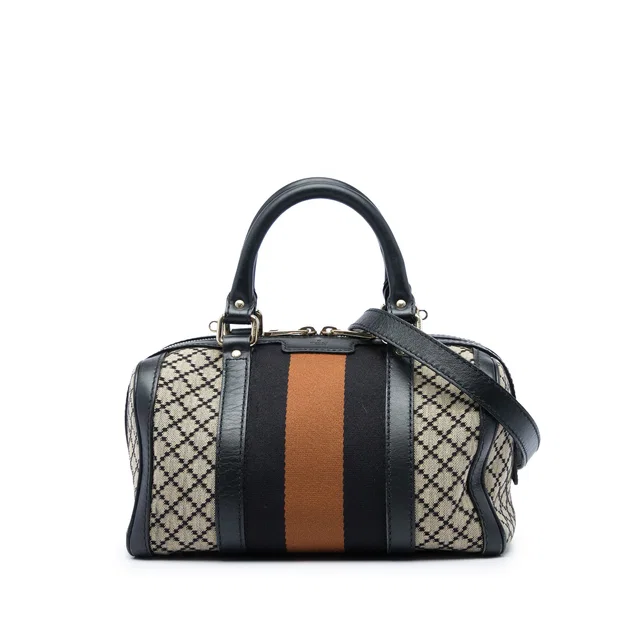 Beige Gucci Small Diamante Canvas Web Joy Boston Bag Satchel in Beige Canvas from Designer Revival