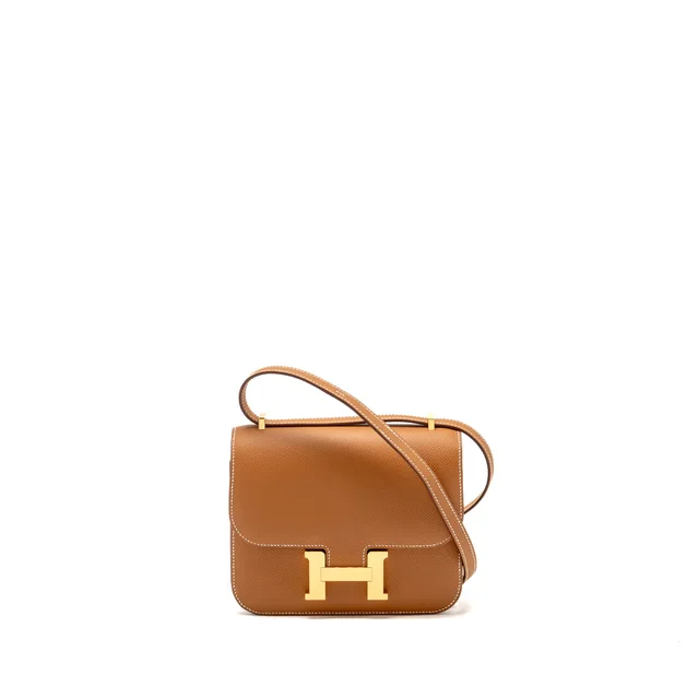 Hermès mini constance epsom gold GHW stamp B in Gold Epsom leather from EMIER