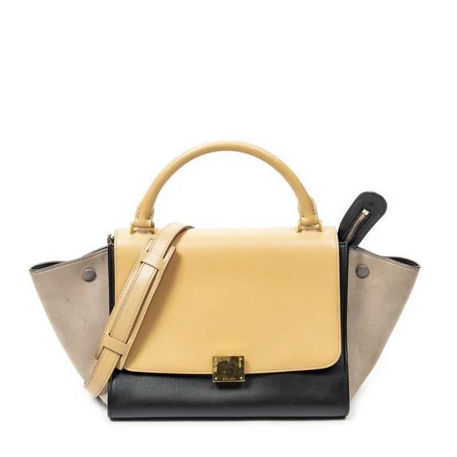Celine Small Tricolor Trapeze Black Light Orange Top Calfskin Leather in Black Calfskin from The Reluxe